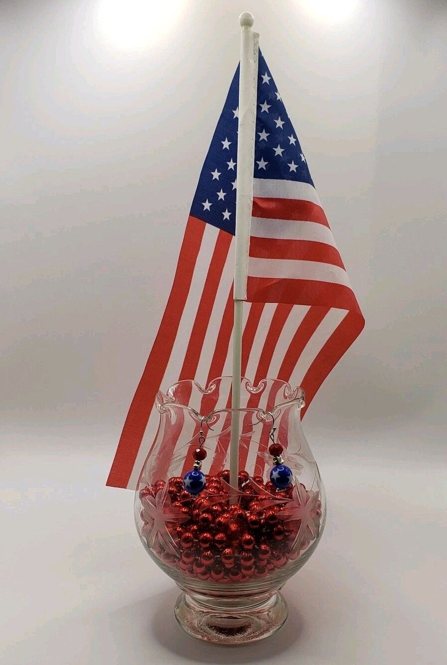 Dangle/Drop Glass and Ceramic Red White And Blue Handcrafted No Tarnish Earrings
